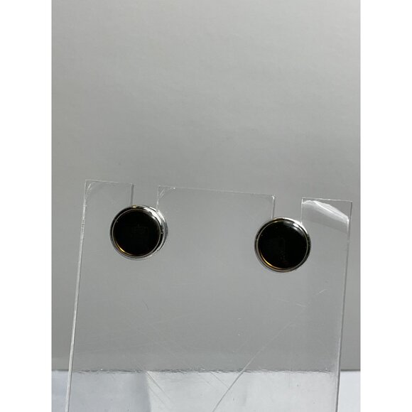 Mens Black Resin & Silver Metal Round Cufflinks Elegant Design - Picture 2 of 4